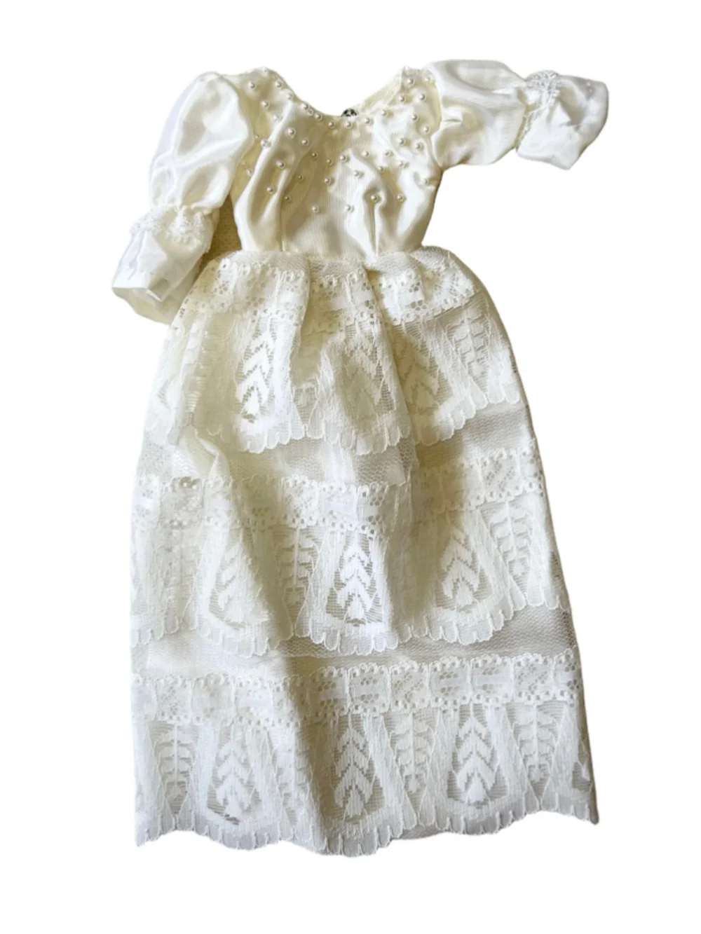 Vintage Barbie - Clone doll Pearl Studded Bodice Tiered Lace Wedding Dress